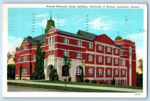 Lawrence Kansas Postcard Kansas Memorial Union Building University Kansas c1943