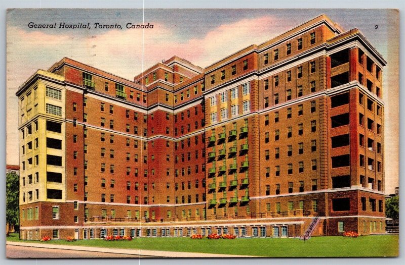 Vtg Toronto Ontario Canada General Hospital 1950s View Linen Old Postcard