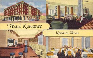 Hotel Kewanee Illinois 1950s linen postcard