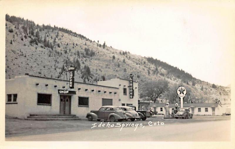 Idaho Springs CO Texaco Gas Station Old Cars Real Photo Postcard