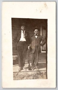 RPPC Two Men On Porch Holding Rifle Real Photo Postcard W21