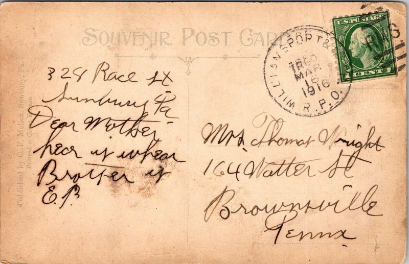 Pomfret Manor Cemetery Sunbury PA Pennsylvania Antique Postcard DB PM Cancel WOB 