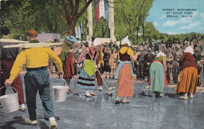 Iowa Pella Street Scrubbing At Tulip Time 1951