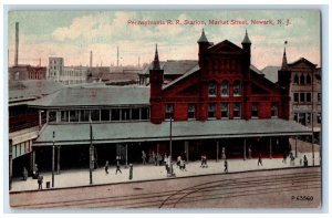 c1910's Pennsylvania R. R. Train Station Depot Market Scene Newark NJ Postcard