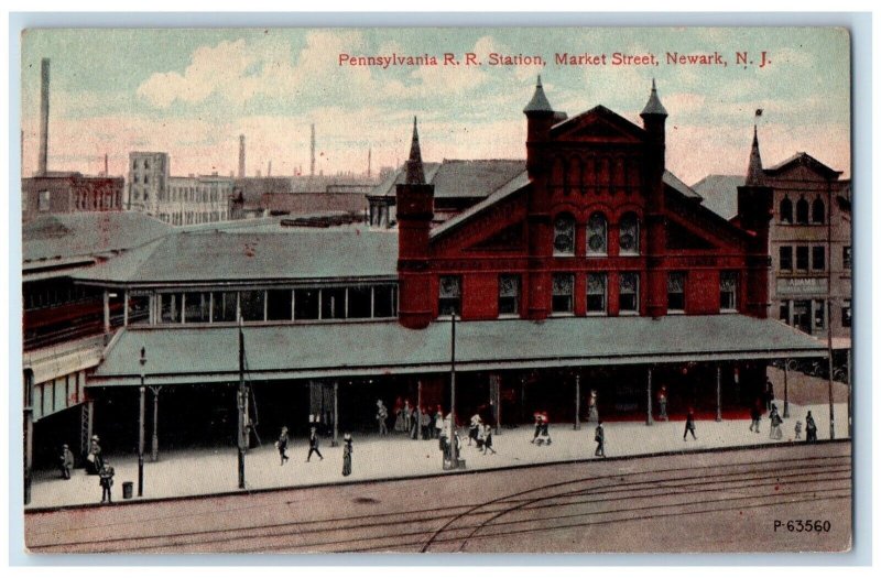 c1910's Pennsylvania R. R. Train Station Depot Market Scene Newark NJ Postcard