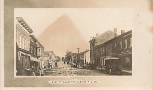 Sackets Harbor NY  Main Street Horses & Automobile in 1909, Real Photo Postcard