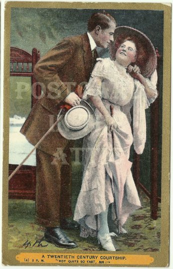 Romantic Couple Courting - A Twentieth Century Courship Vintage Postcard 1909