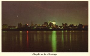 Vintage Postcard City Skyline At Night From Across The River Memphis TN