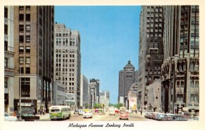 Michigan Avenue Cars Bus Chicago Illinois 1950s postcard