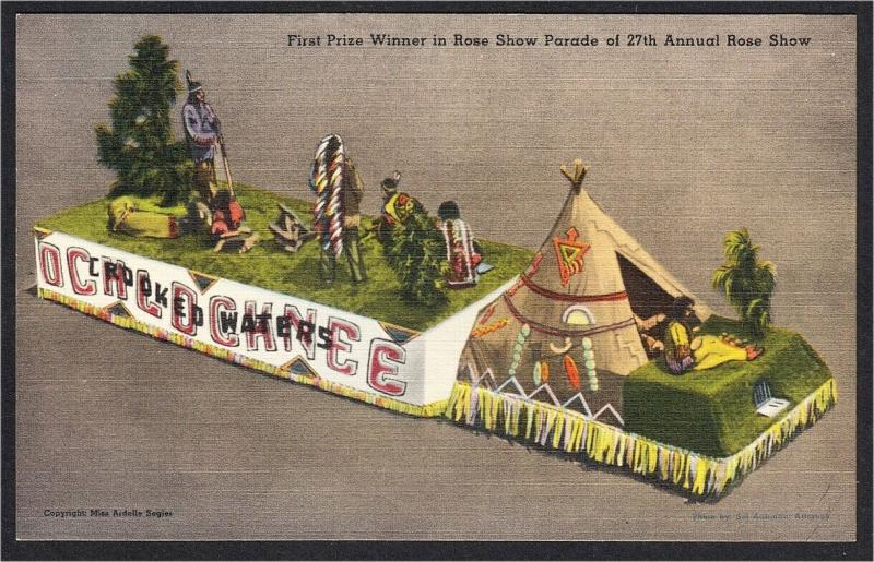 Ochlocknee Ochlochnee GA Cherokee Indian Teepee Parade Float Linen Postcard 50s