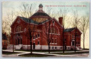 Big Rapids Michigan~First Methodist Episcopal Church Corner~Cupola~1910 Postcard