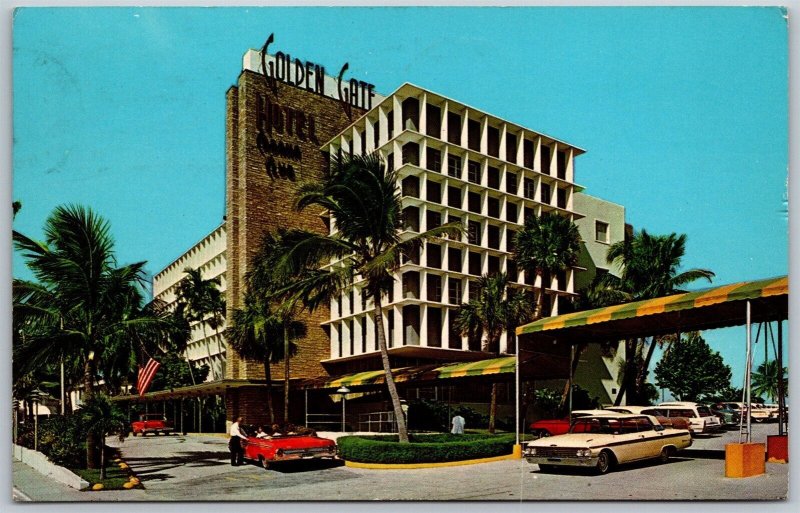 Vtg Miami Beach Florida FL Golden Gate Hotel Motel Villas Old Car 1960s Postcard