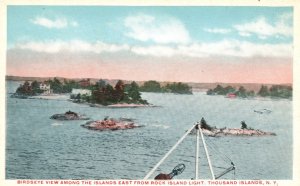 Vintage Postcard Bird's Eye View Among Islands Rock Island Light Thousand Island