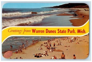 Greetings From Warren Dunes State Park Michigan MI, Beach View Banner Postcard