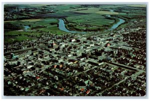 c1950's Aerial View of Brandon Manitoba Canada Assiniboine River Postcard