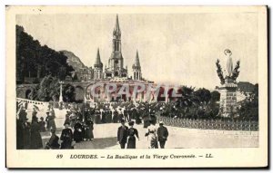 Old Postcard Lourdes Basilica and crowned Virgin