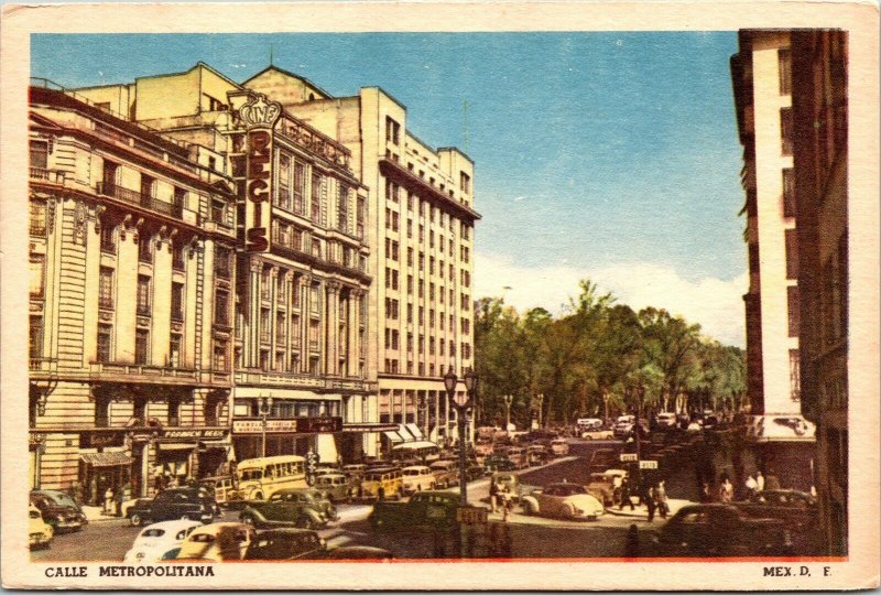 Calle Metropolitana Mexico DF WB Postcard VTG UNP Unused Old Cars Blank Back 