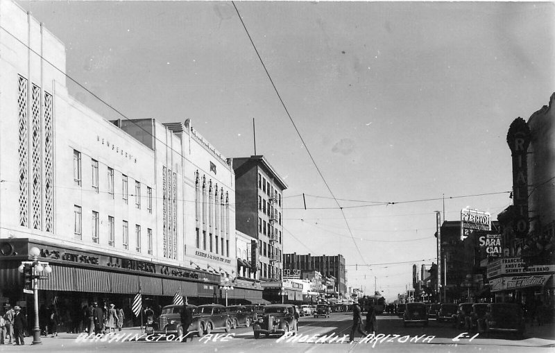 Postcard Arizona Phoenix  RPPC Washington Trolley autos Cook 23-2842