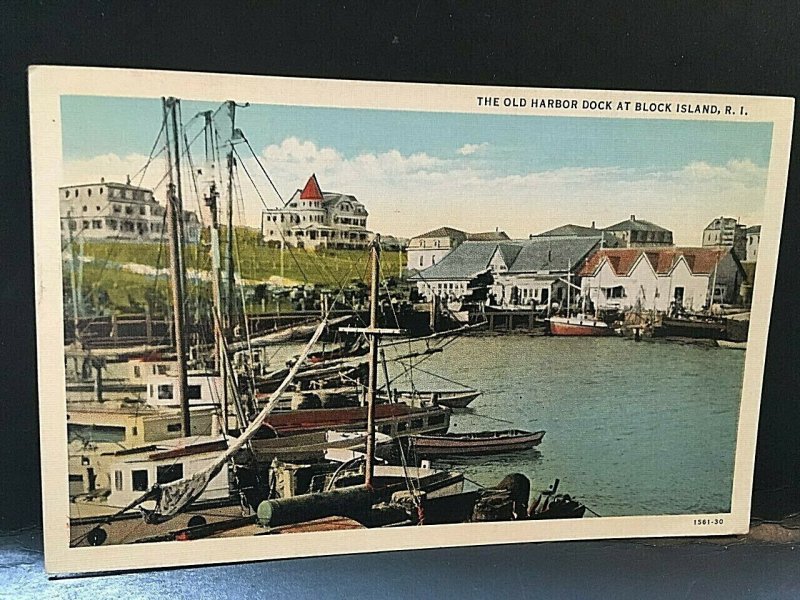 Postcard 1937 View of the Old Harbor at Block Island, RI. aa1