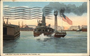 Baltimore Maryland MD Fire Boat Deluge c1910 Vintage Postcard