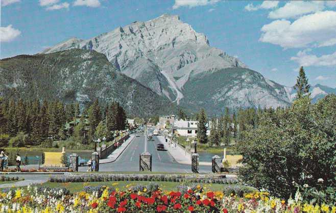 Main Street and Cascade Mountain - Banff AB, Alberta, Canada