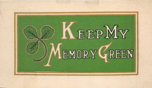 St. Patrick's Day 1911 Arts & Crafts Style Postcard Shamrock Keep Memory Green 