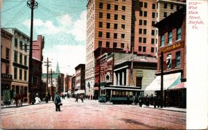 Postcard West Main Street in Norfolk, Virginia