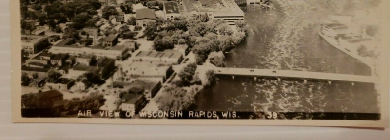 Vintage Postcard Aerial View Wisconsin Rapids Wisconsin Dam Bridge unposted  761