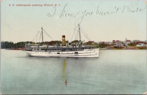 SS 'Indianapolis' Victoria BC British Columbia Ship Boat c1906 Postcard H49