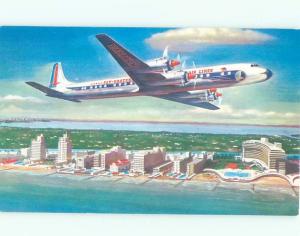 1950's Postcard Ad EASTERN AIRLINES GOLDEN FALCON DC-7B AIRPLANE AC6328@