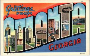 ATLANTA, GA Georgia    LARGE LETTER LINEN  c1940s  Curt Teich  Postcard