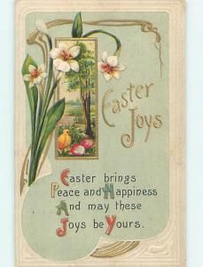 Divided-Back CHICK WITH RED EGGS & EASTER LILY FLOWERS o6328