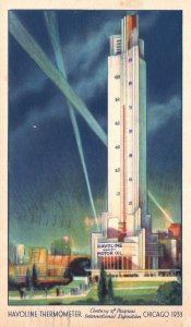 Vintage Postcard 1933 Havoline Thermometer Century Progress Chicago Int'l Expo