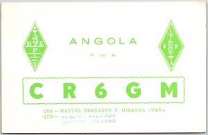 Radio Card CR6GM Angola P.W.A. Manuel Fernando P. Miranda TKS- W2HOD Postcard