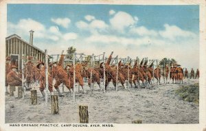 Hand Grenade Practice, Camp Devens, Ayer, Mass., U.S. Army, World War I Postcard
