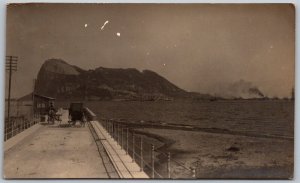 GIBRALTAR 1919 RPPC Real Photo Postcard Rock Of Gibraltar Ships Horse Cart