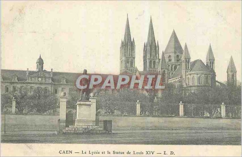 Old Postcard Caen and the Lycee Louis XIV Statue