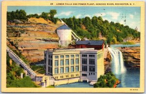 VINTAGE POSTCARD LOWER FALLS AND POWER PLANT AT GENESEE RIVER ROCHESTER N.Y.