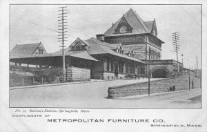 METROPOLITAN FURNITURE TRAIN DEPOT SPRINGFIELD MASSACHUSETTS POSTCARD (c. 1910)