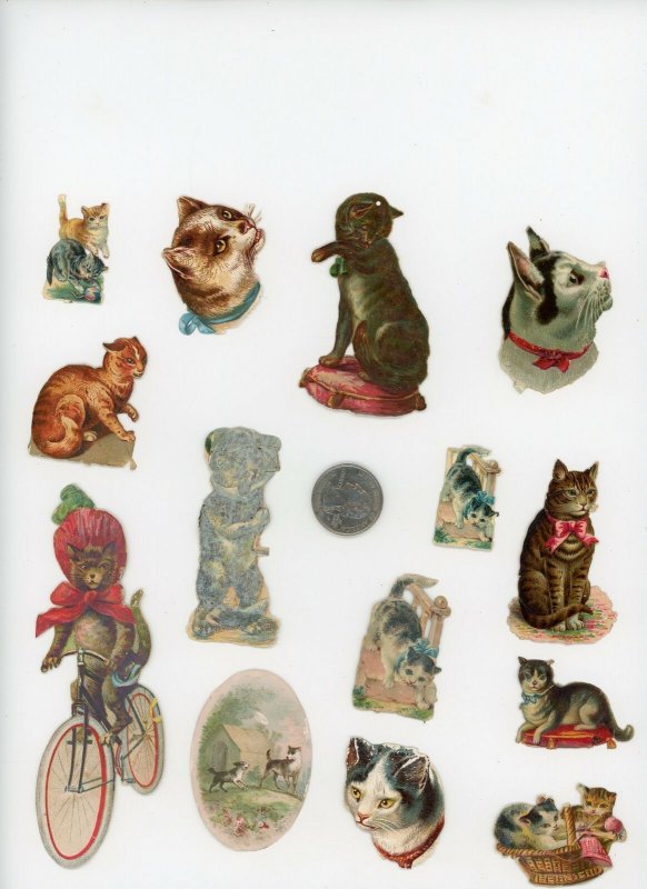 1880's Cats Lot of 14 Die Cut Victorian Scrap X399