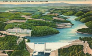 Vintage Postcard 1930's Air View of Norris Dam and Lake Tennessee TN