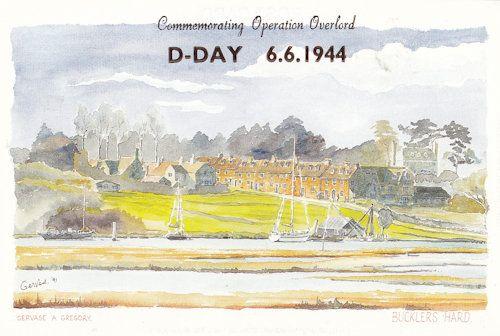 Bucklers Hard Hampshire Village in WW2 1944 D Day Painting Postcard