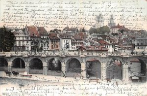 LAUSANNE GRAND PONT GENEVE SWITZERLAND TO USA BRIDGE & TOWN VIEW POSTCARD 1908