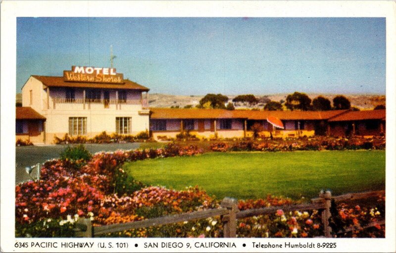 Motel Western Shores US Highway 101 San Diego California Chrome Postcard 