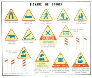 French Car Driving Danger Road Signs Test Educational Chart Postcard
