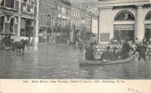 MAIN STREET FROM 12TH MARCH FLOOD WHEELING WEST VIRGINIA POSTCARD (1907)