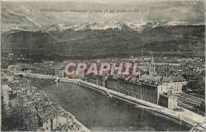 Old Postcard Grenoble Isere Panorama and the Alps