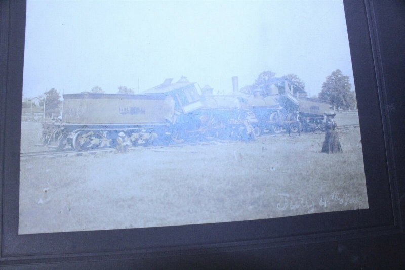 1905 July 4th Train Wreck Black & White Photo with Newspaper Clipping