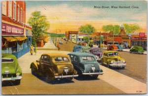 VINTAGE POSTCARD MAIN STREET AT WEST HARTFORD CONNECTICUT POSTED 1948