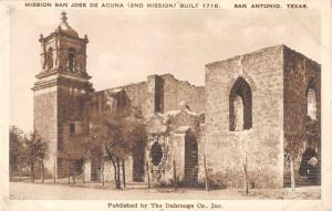 San Antonio Texas Mission San Jose de Acuna Exterior View Postcard J63580